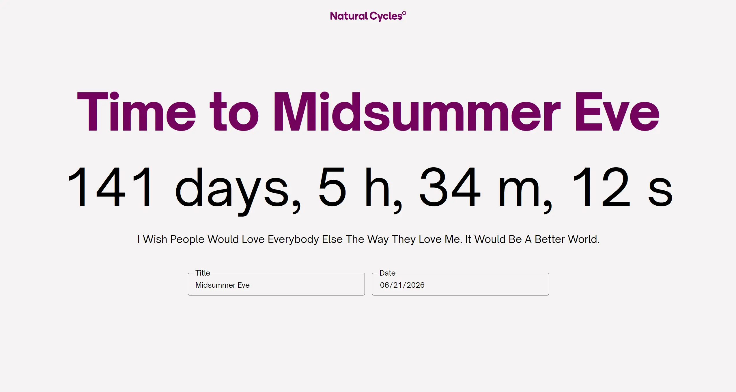 Natural Cycles Countdown Creator Interface